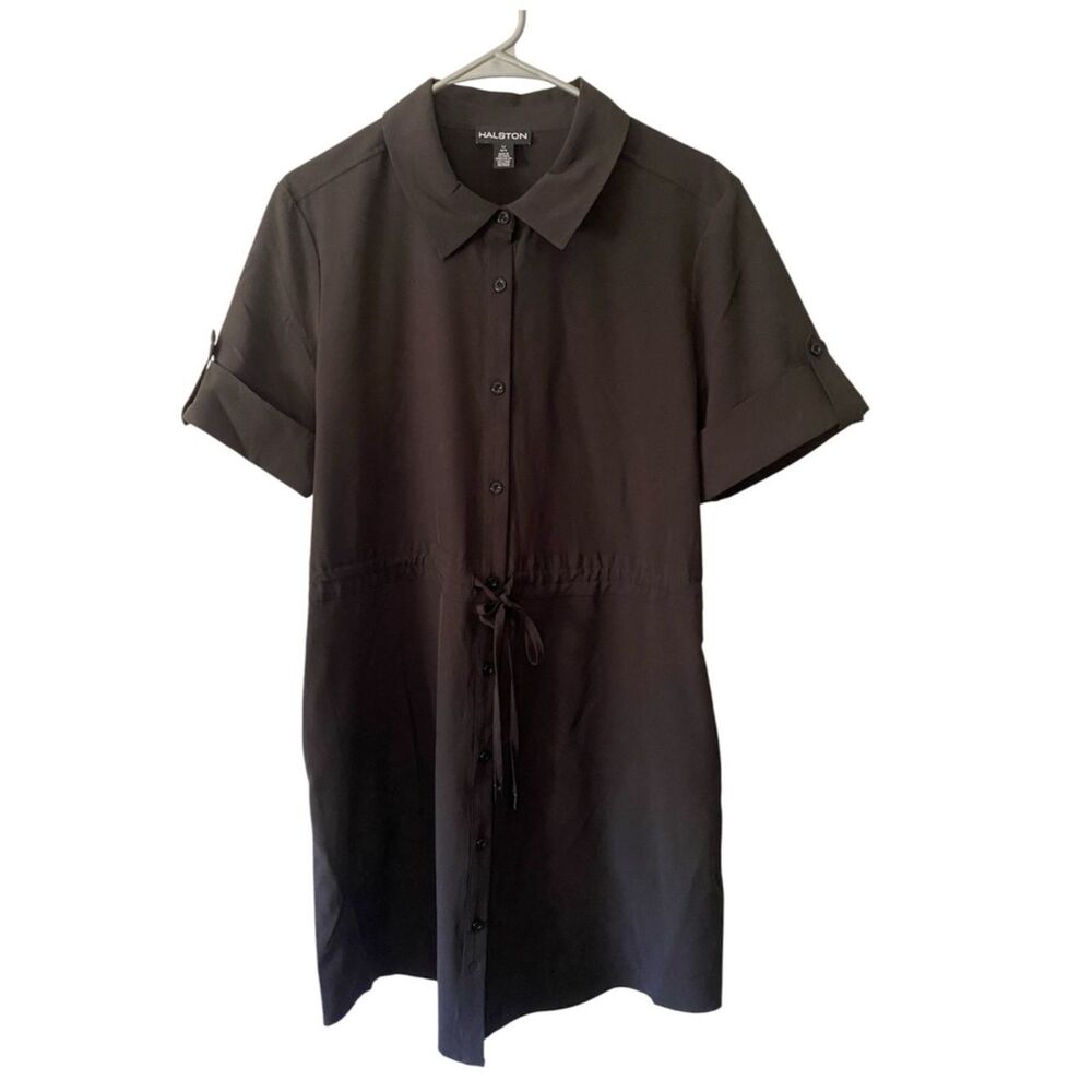 Halston Studio Black Shirt Dress | L | Classic Minimalist - Picture 3 of 8